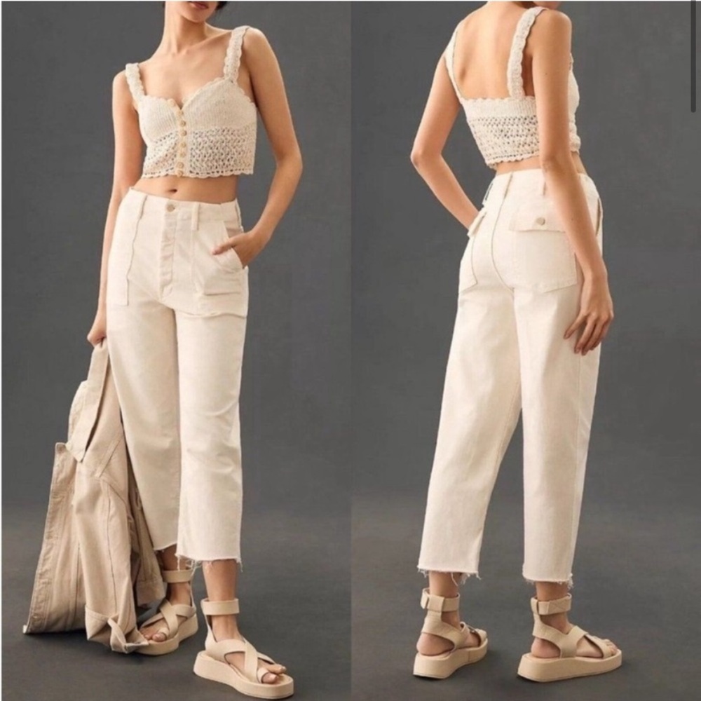 Mother Jeans Patch Pocket Private Ankle Fray In Cream Puff Sz 27